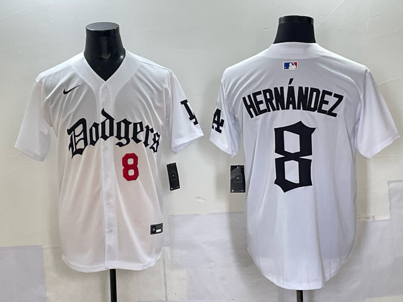 Men Los Angeles Dodgers 8 Hernandez white Nike 2025 MLB jersey 009